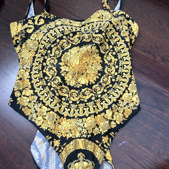 Versace Black and Gold Patterned Swimwear